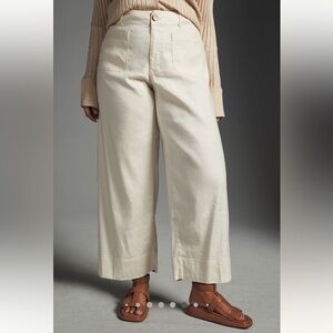 Anthropologie Colette Cropped Wide-Leg Pants Linen Edition by Maeve